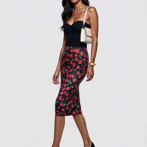 New York & Company Dresses & Skirts - New York & Company Cherry Ruched Pencil Skirt Size LARGELARGE / BLACK - BLACK /